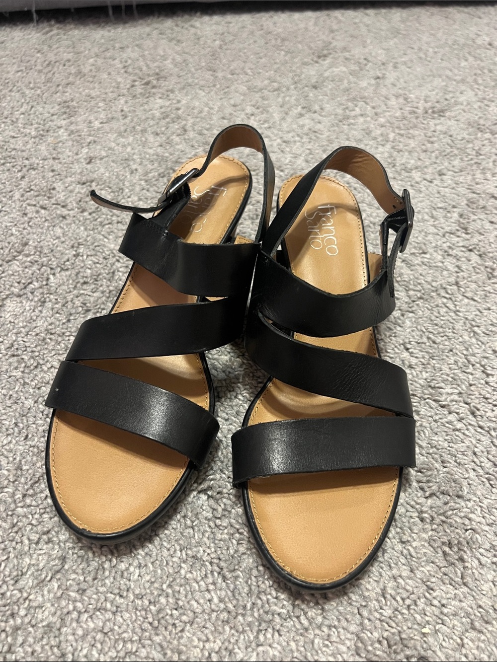 Franco Sarto Black Strappy Leather Slingback Sandals
